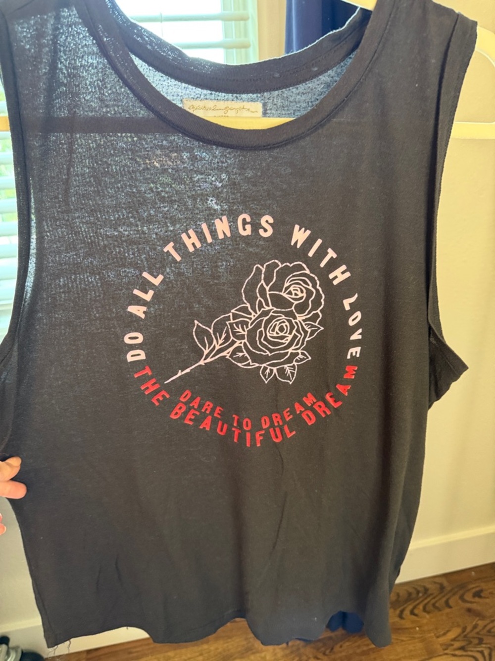 Spiritual Gangster Black Muscle Tank with Pink & Red Rose Graphic